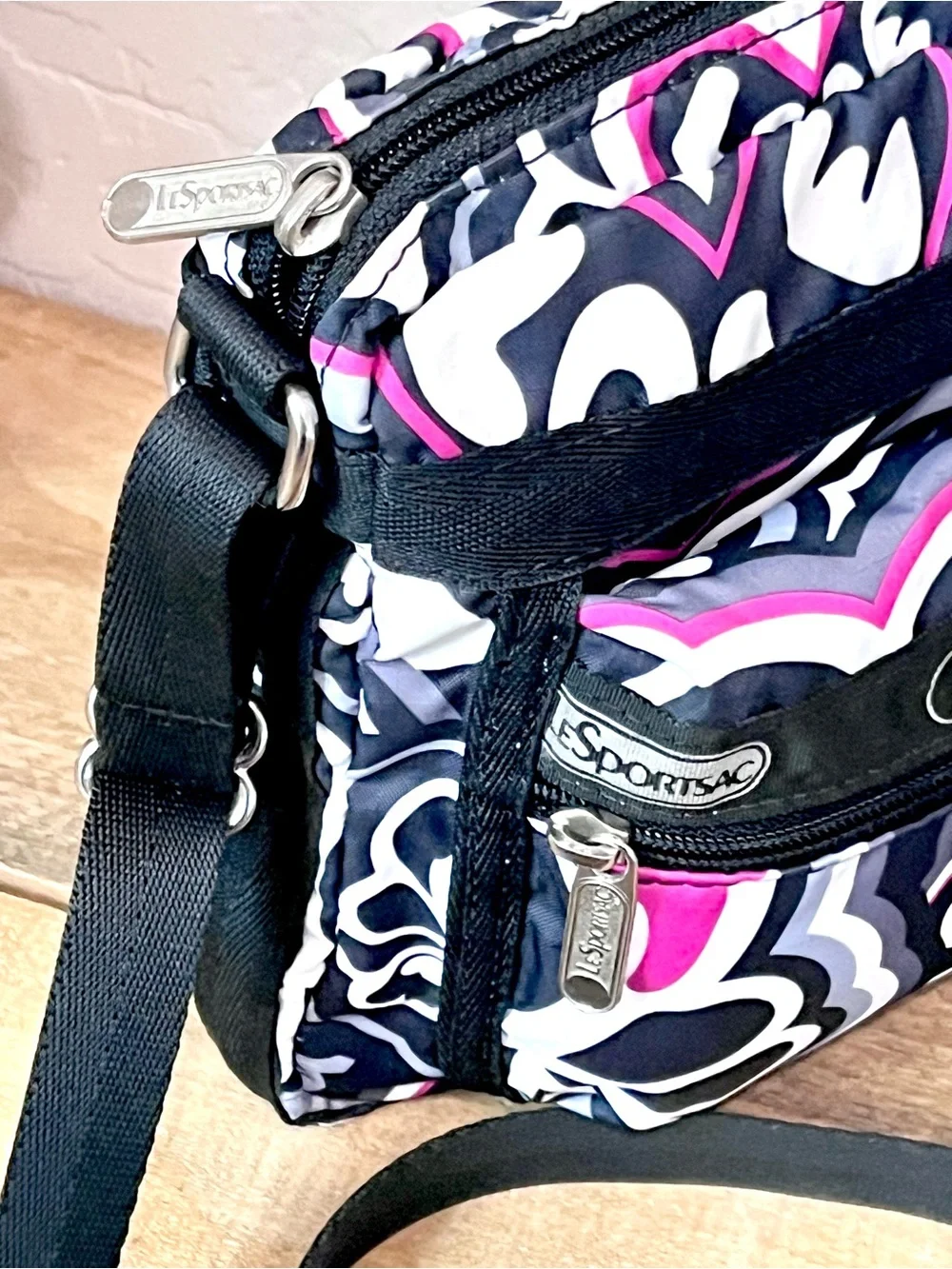 LeSportsac Vintage Funky 70s Abstract Graffiti 3 Zip Crossbody Bag